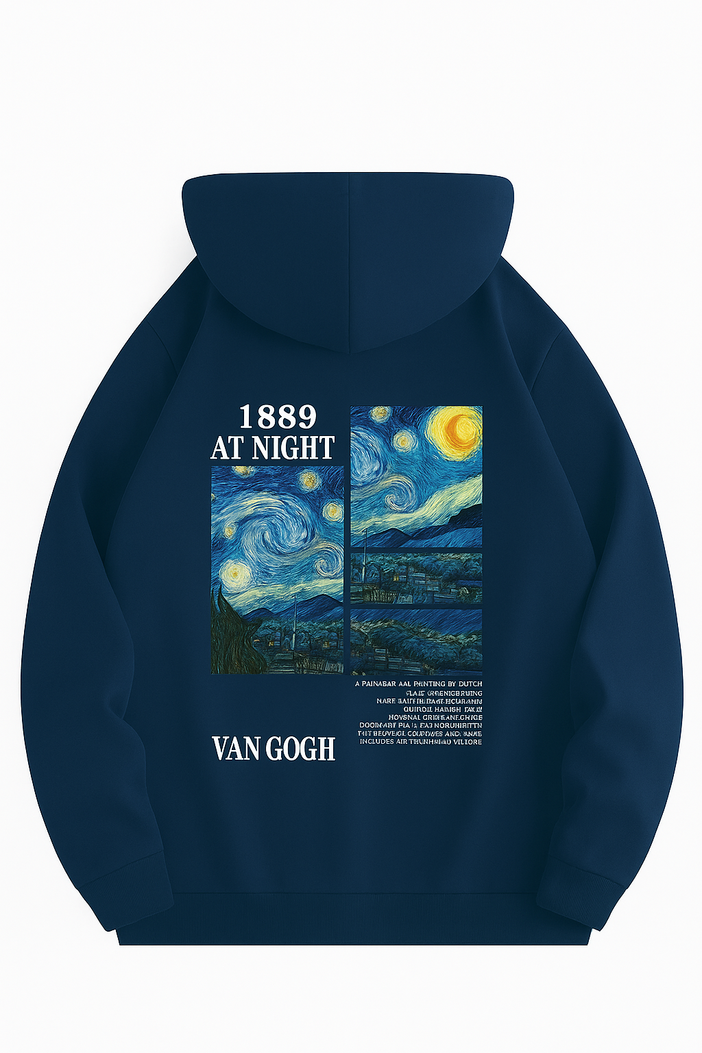 Męski Hoodie inspirowany obrazem „Gwistera noc” Van Gogha z 1889 roku (granatowy)