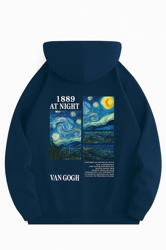 Męski Hoodie inspirowany obrazem „Gwistera noc” Van Gogha z 1889 roku (granatowy)