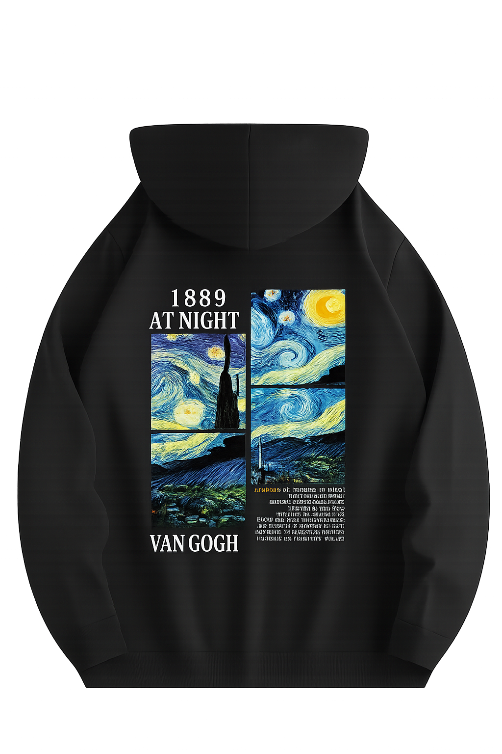 Bluza męska z kapturem inspirowana obrazem „Gwiasnista noc” Van Gogha z 1889 roku (czarna)