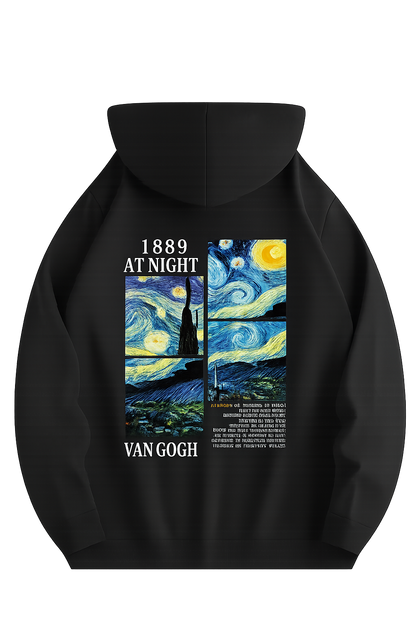 Męski Hoodie inspirowany obrazem „Gwistera noc” Van Gogha z 1889 roku (granatowy)