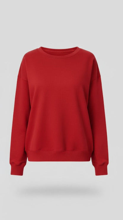 Czarny sweter z okrągłym dekoltem - damski, luźny krój, bawełniany fleece