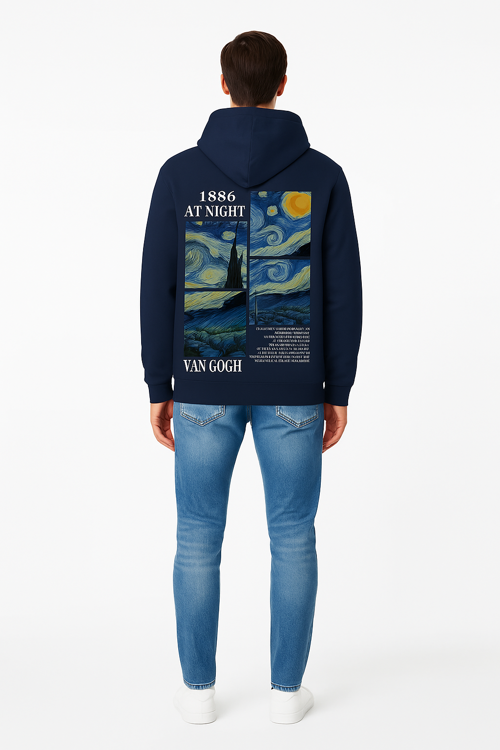 Męski Hoodie inspirowany obrazem „Gwistera noc” Van Gogha z 1889 roku (granatowy)