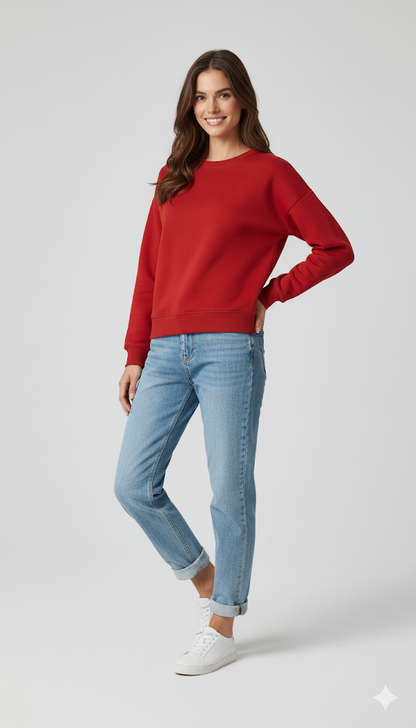 Czarny sweter z okrągłym dekoltem - damski, luźny krój, bawełniany fleece