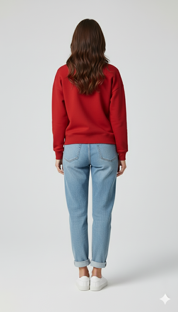 Czarny sweter z okrągłym dekoltem - damski, luźny krój, bawełniany fleece