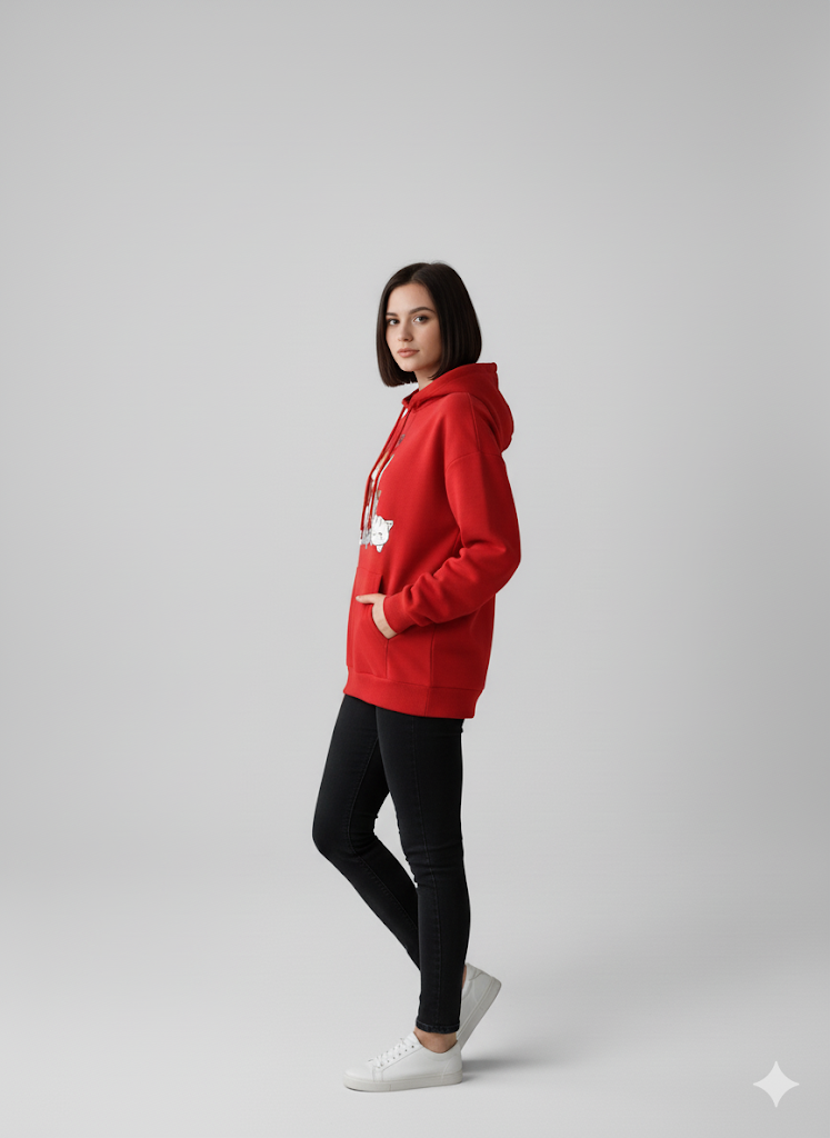Unisexowa, oversize'owa bluza z kapturem z geometrycznym nadrukiem kota - 100% poliester